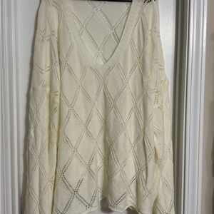 SHEIN Cream Open-Knit V-Neck Sweater